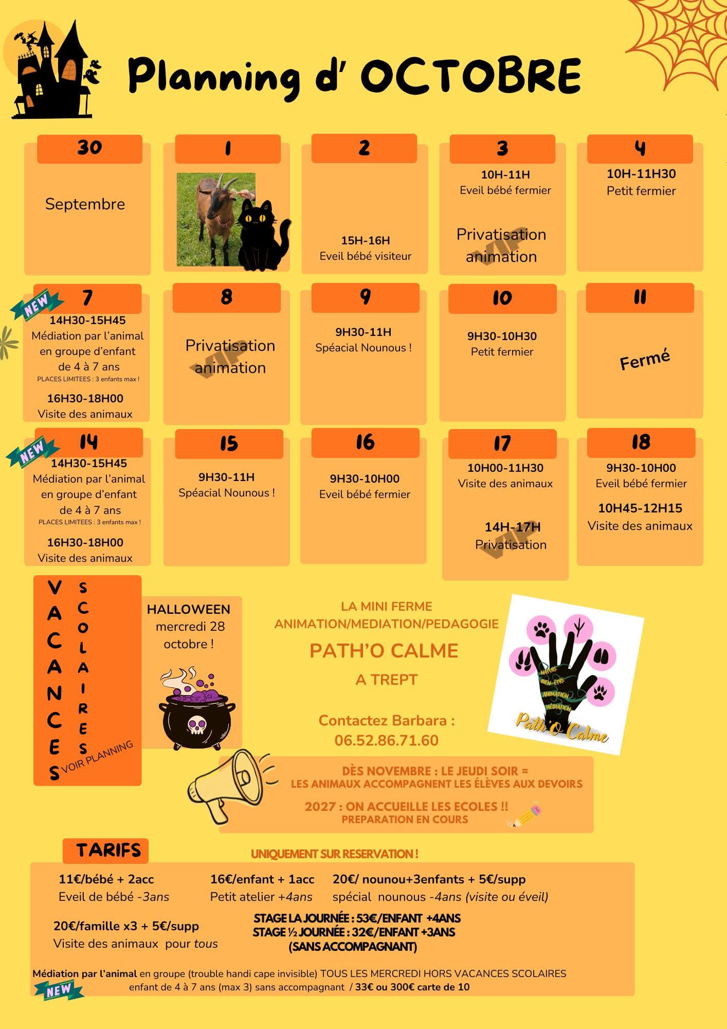 Planning du mois d'octobre